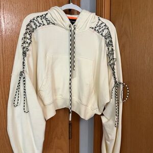 IVY PARK x Adidas Cream Sweatshirt with Dark Green Lace-Up Accents